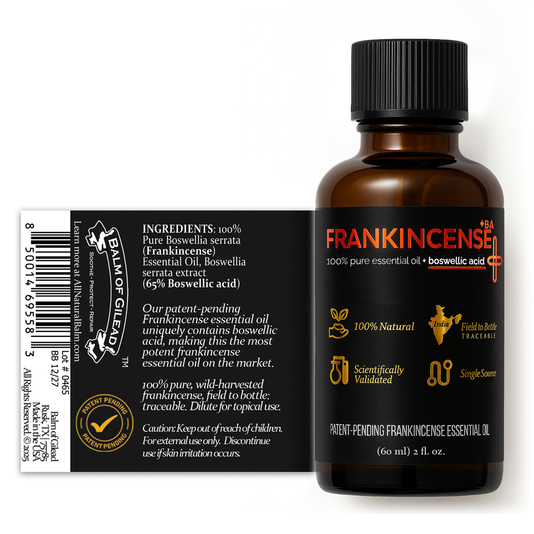Frankincense +BA Pure Essential Oil + Boswellic Acid, 60ml (2 fl oz)